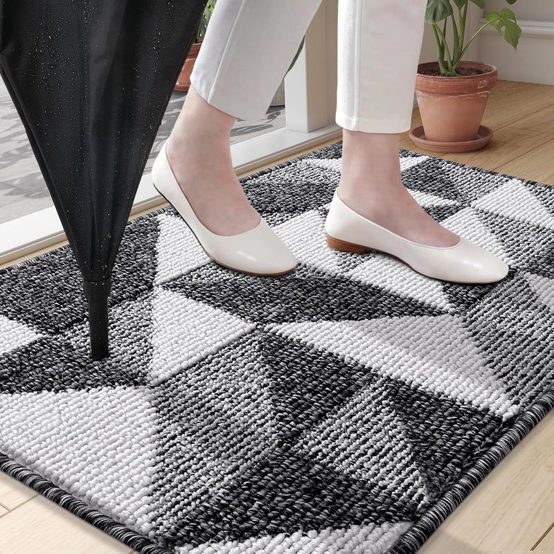 OLANLY Door Mat Indoor Entrance Washable 32x20, Odor-Free Low-Profile Front Back Geometric Doormat, Absorbent Resist Dirt Entry Carpet, Easy to Clean Sturdy Inside Floor Mats for Entryway, Black - Image 2